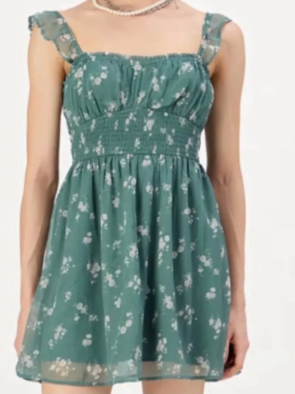 Hollister Women’s Green Floral Smocked Mini Dress Size Small - Medium Open Back
